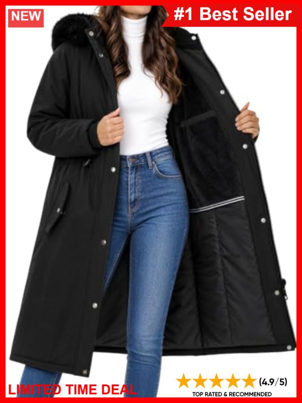 Womens Long Puffer Parka Fleece Lined Faux Fur Hood Winter Coat